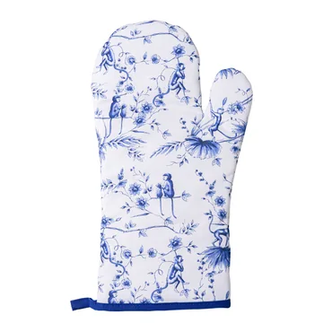 Blue and white oven mitt