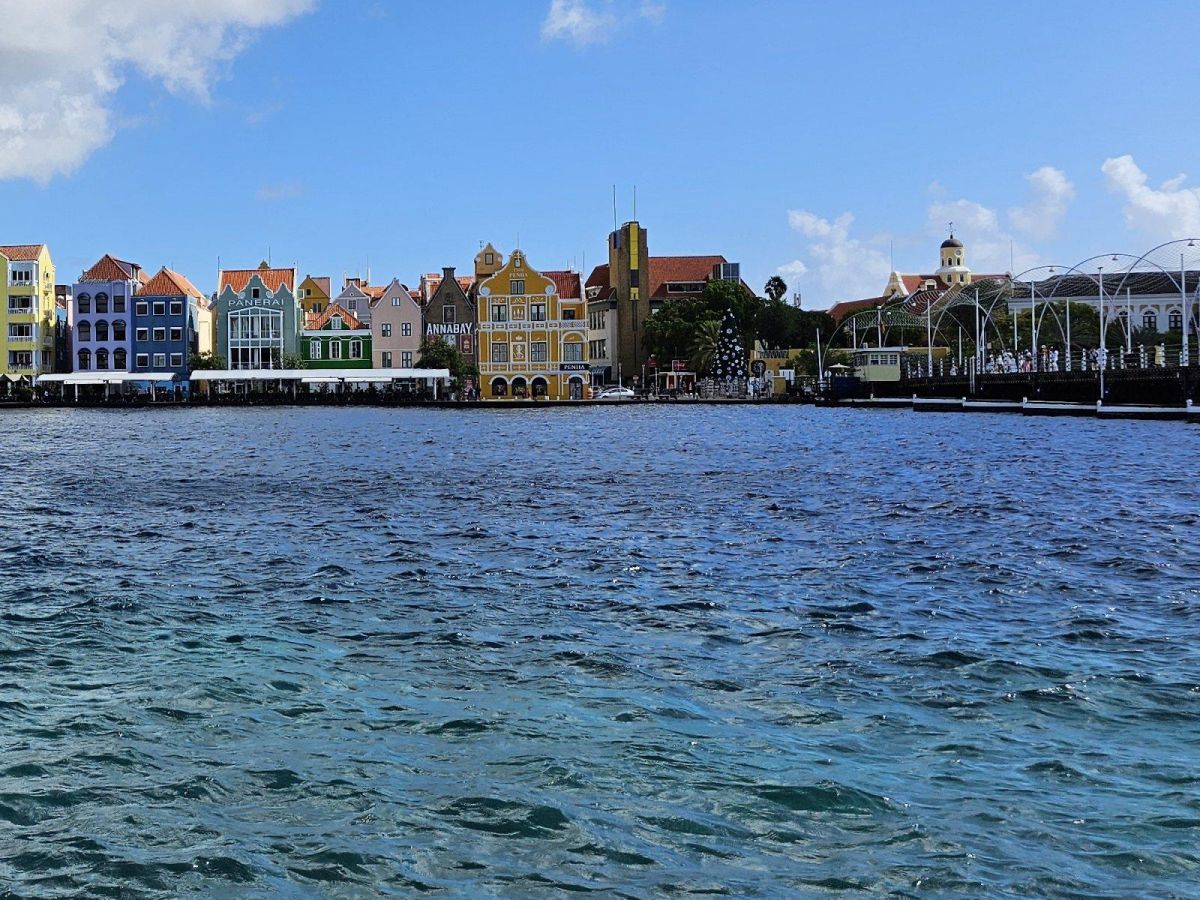 The Handelskade waterfront in Punda with the Queen Emma Bridge on the right