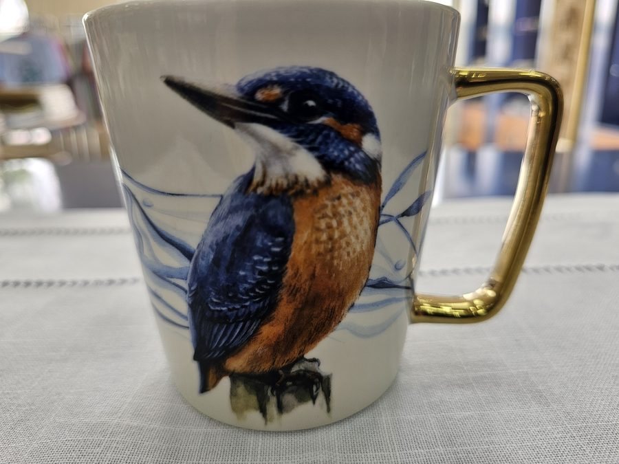 Kingfisher Mug with Gold Handle