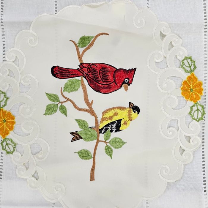 Cardinal & Goldfinch Doily
