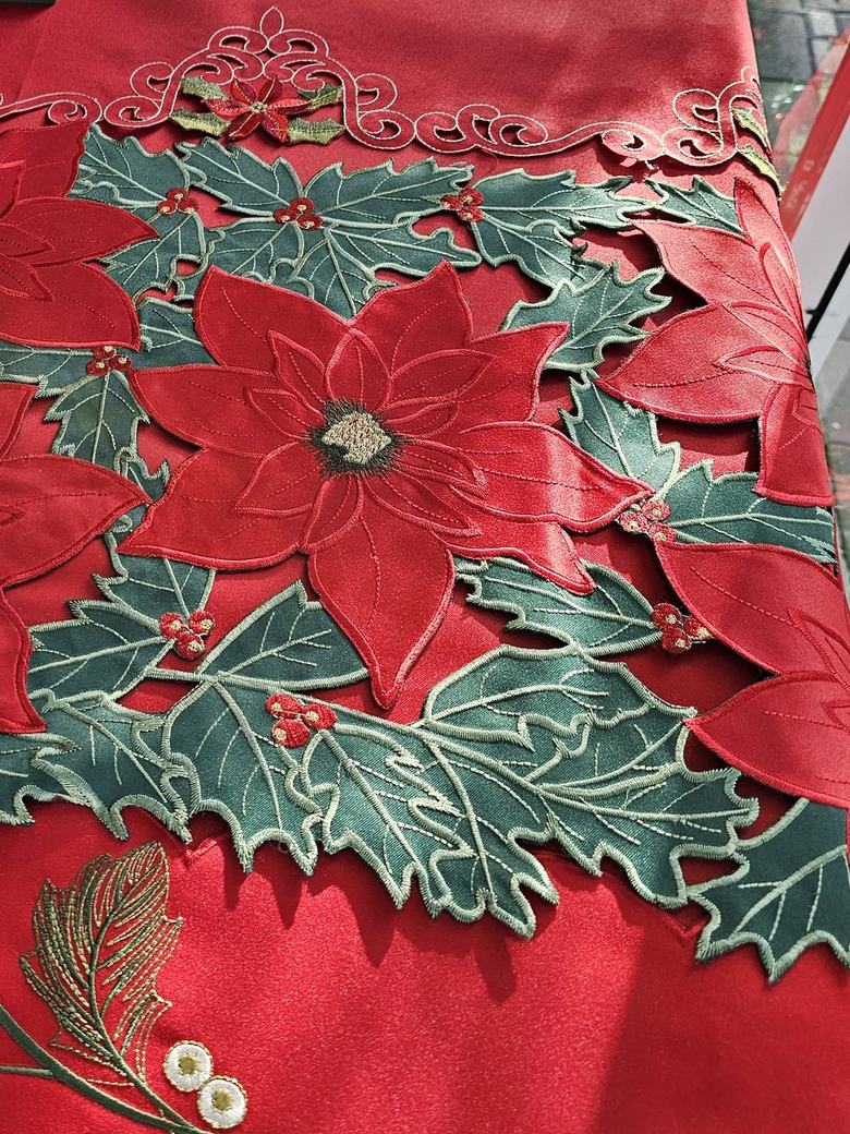 Poinsettia Cutwork Tablecloth